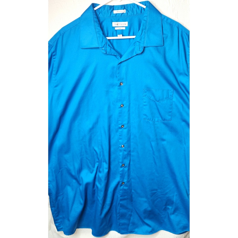 Van Heusen Lux Sateen Men's Dress Shirt Blue Solid Wrinkle Resistant 20 35/36